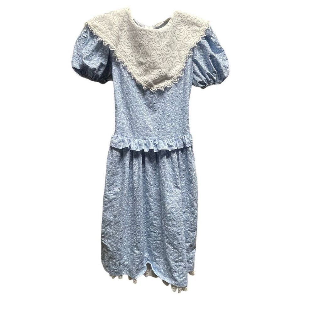Vintage Bryan girls size14 puff sleeves - lace bib collar